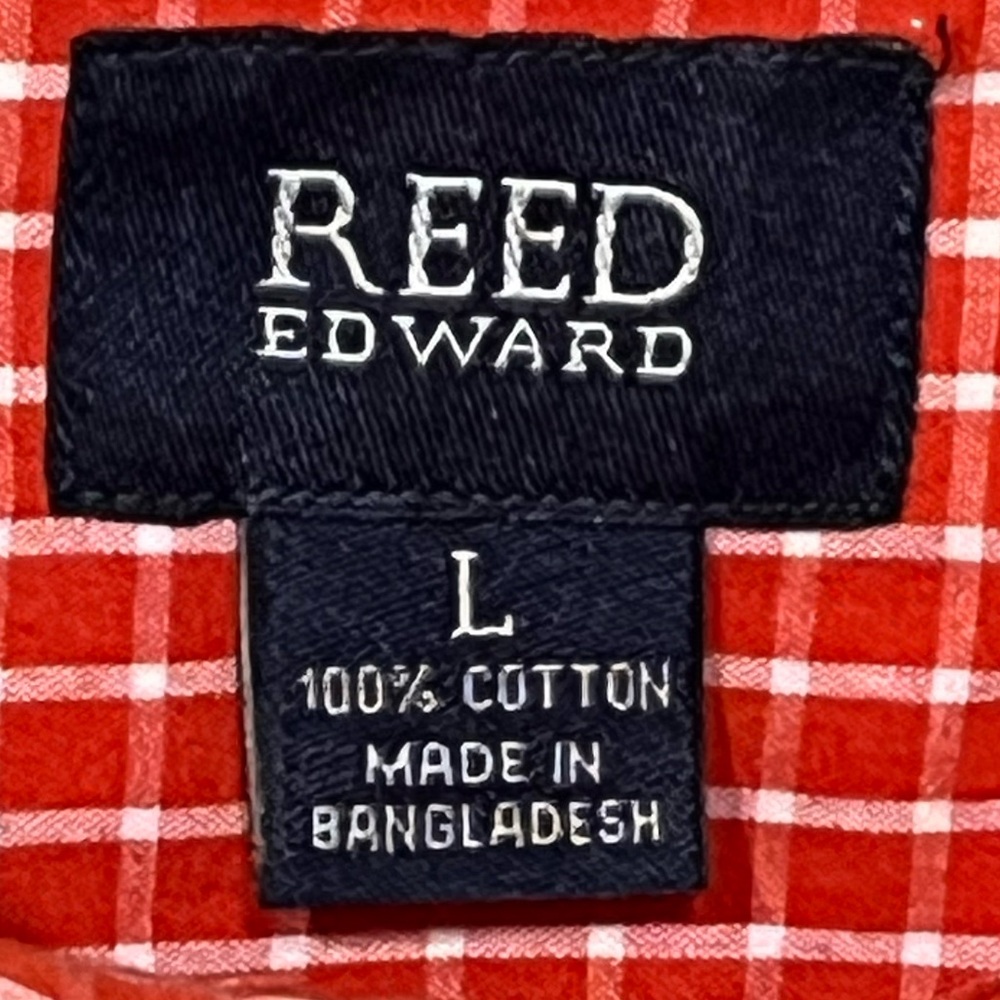 Reed Edward’s Men’s Orange & White Plaid Long Sleeve Button Down Shirt - Large - Picture 6 of 8